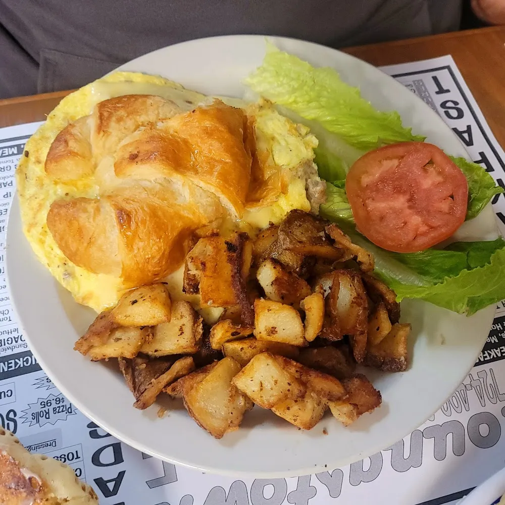 Croissant Egg Sandwich with Home Fries