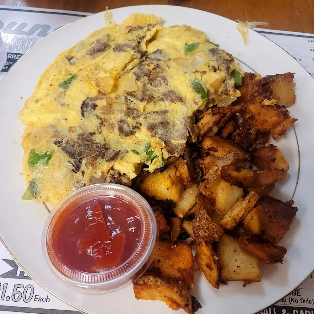 Philly Cheese Steak Omelette and Home Fries